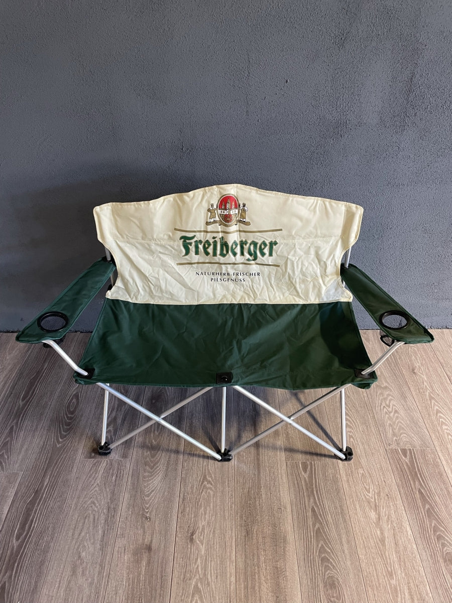 1 Panca da campeggio Freiberger Bier per 2 persone verde/giallo nuova