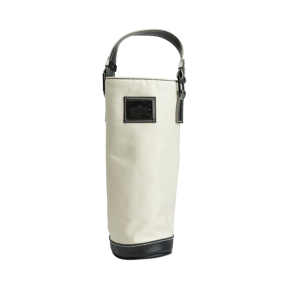 1 borsa termica per champagne Moet Chandon con manico e tracolla, beige/nera con logo, per bottiglie da 0,7 l, nuova