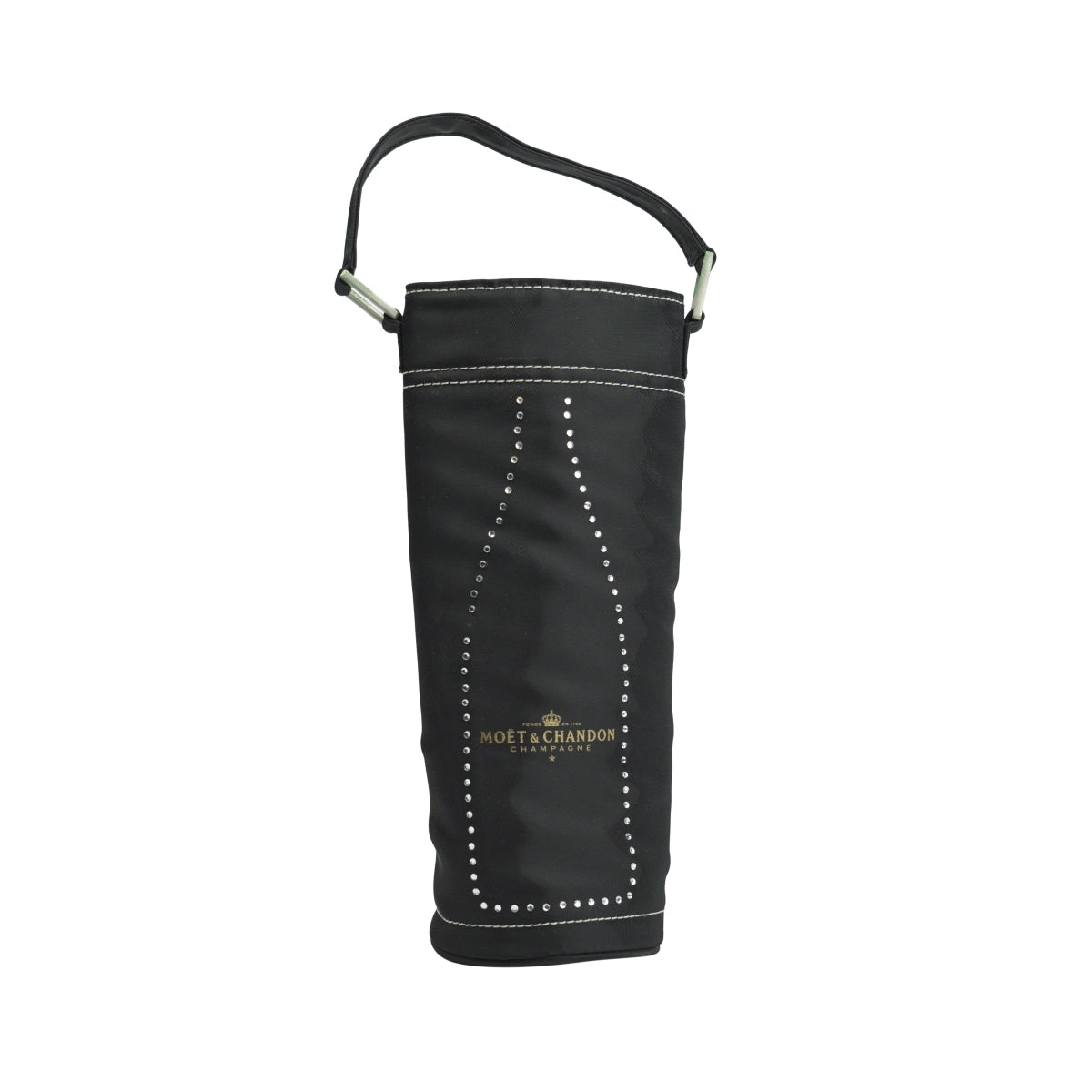 1 borsa termica per champagne Moët & Chandon con manico e scritta nera/cristalli per bottiglie da 0,7 l, nuova