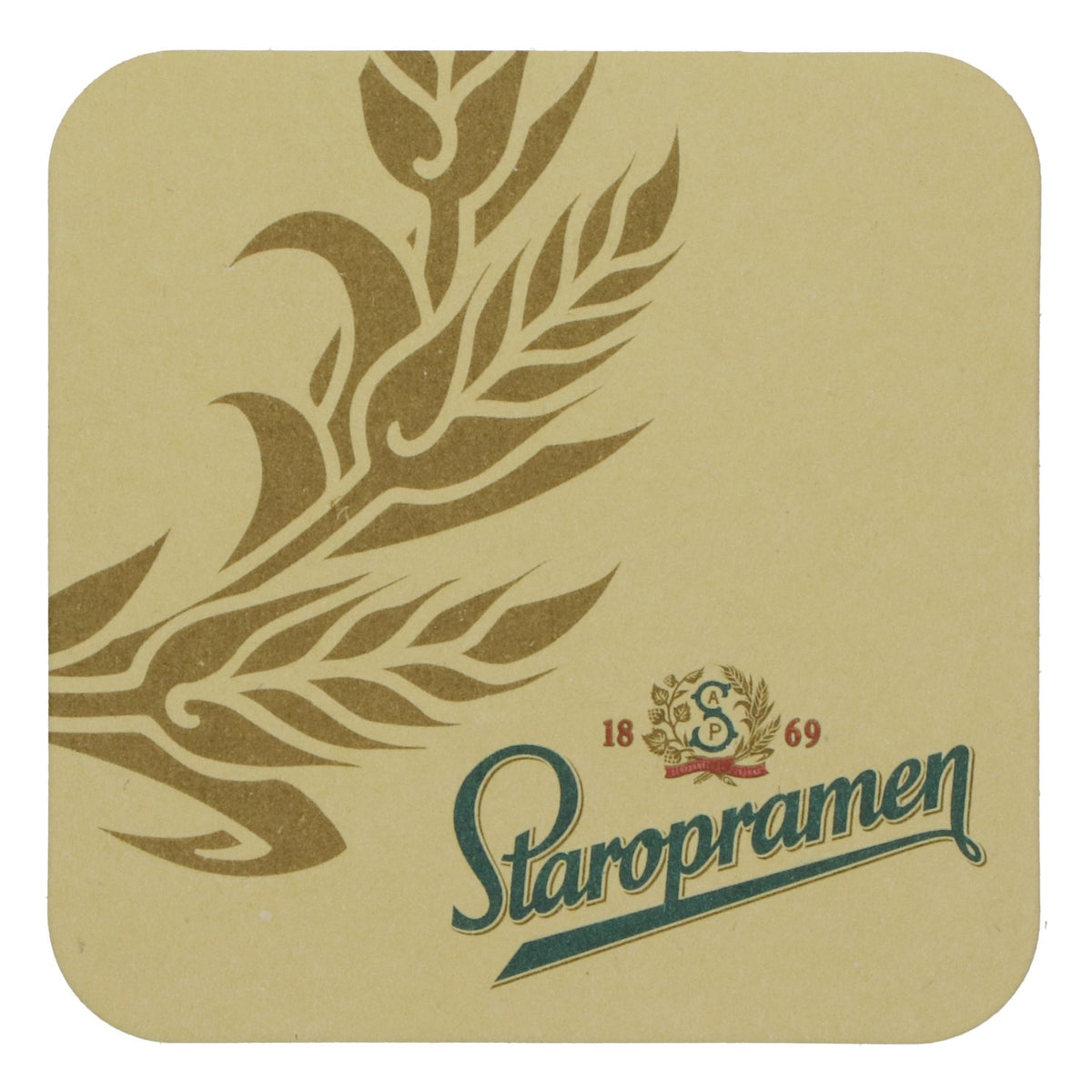 100 sottobicchieri Staropramen 1869 con logo verde e motivo "Weizen", colore beige – Vista 3
