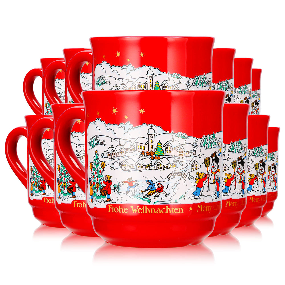 12 tazze da vin brulé Mohaba, modello 8000, "Buon Natale", invernali, rosso fuoco, 0,2 l, graduate