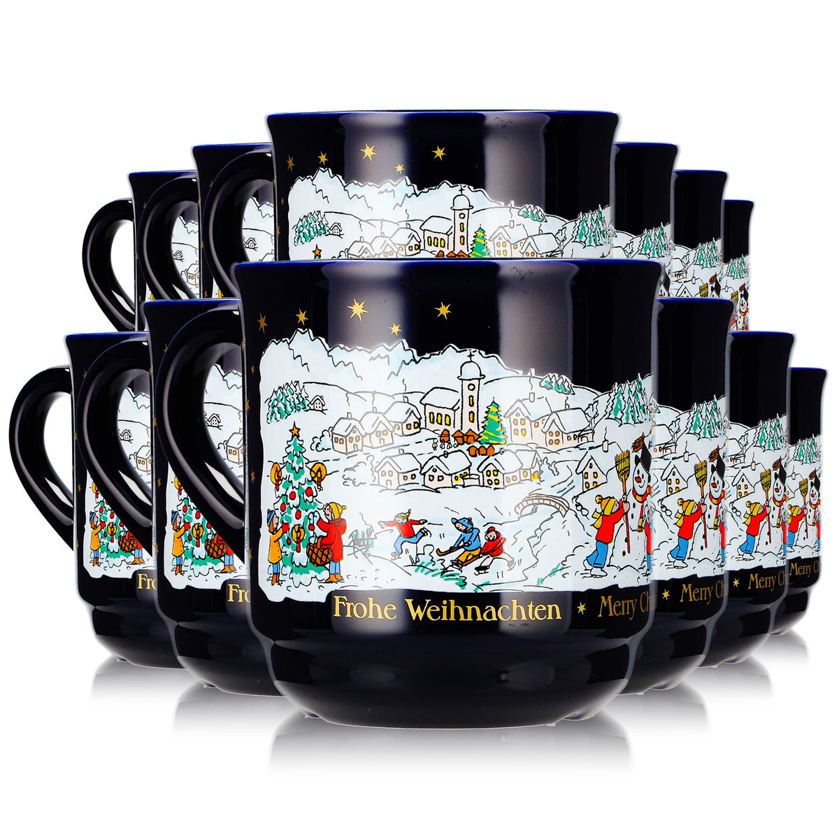 12 tazze da vin brulé Mohaba, modello 8000, "Buon Natale", tema invernale, blu cobalto, 0,2 l, graduate