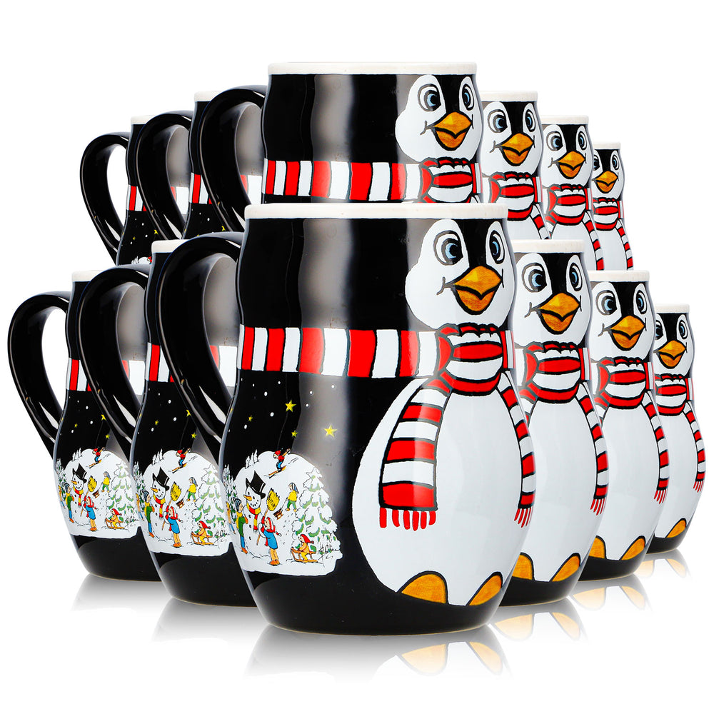 12 tazze da vin brulé Mohaba con motivo a pinguino in rilievo "Merry X-mas", nero/bianco, 0,2 l, graduate