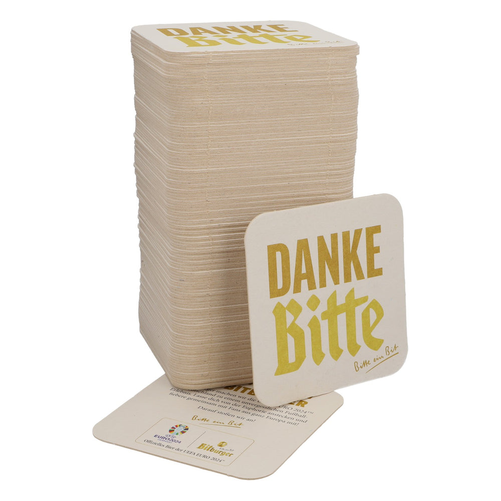 125 sottobicchieri Bitburger Bier 9x9 cm "Bitte noch 1" (Ancora uno, per favore) Retro "Euro 2024"