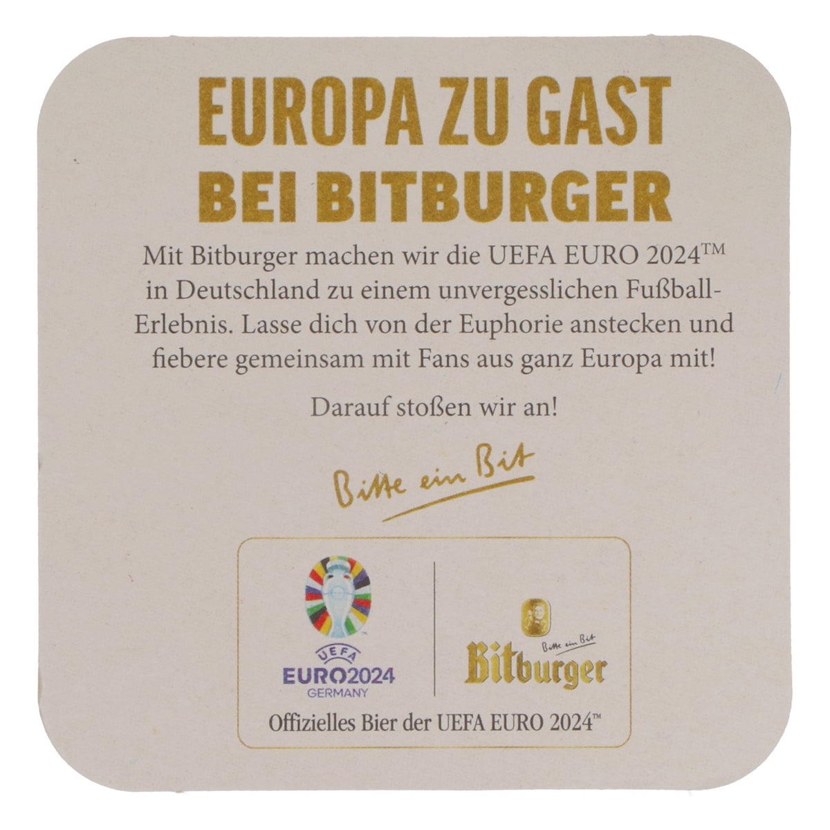 125 sottobicchieri Bitburger Bier 9x9 cm "Bitte noch 1" (Ancora uno, per favore) Retro "Euro 2024" – Vista 4