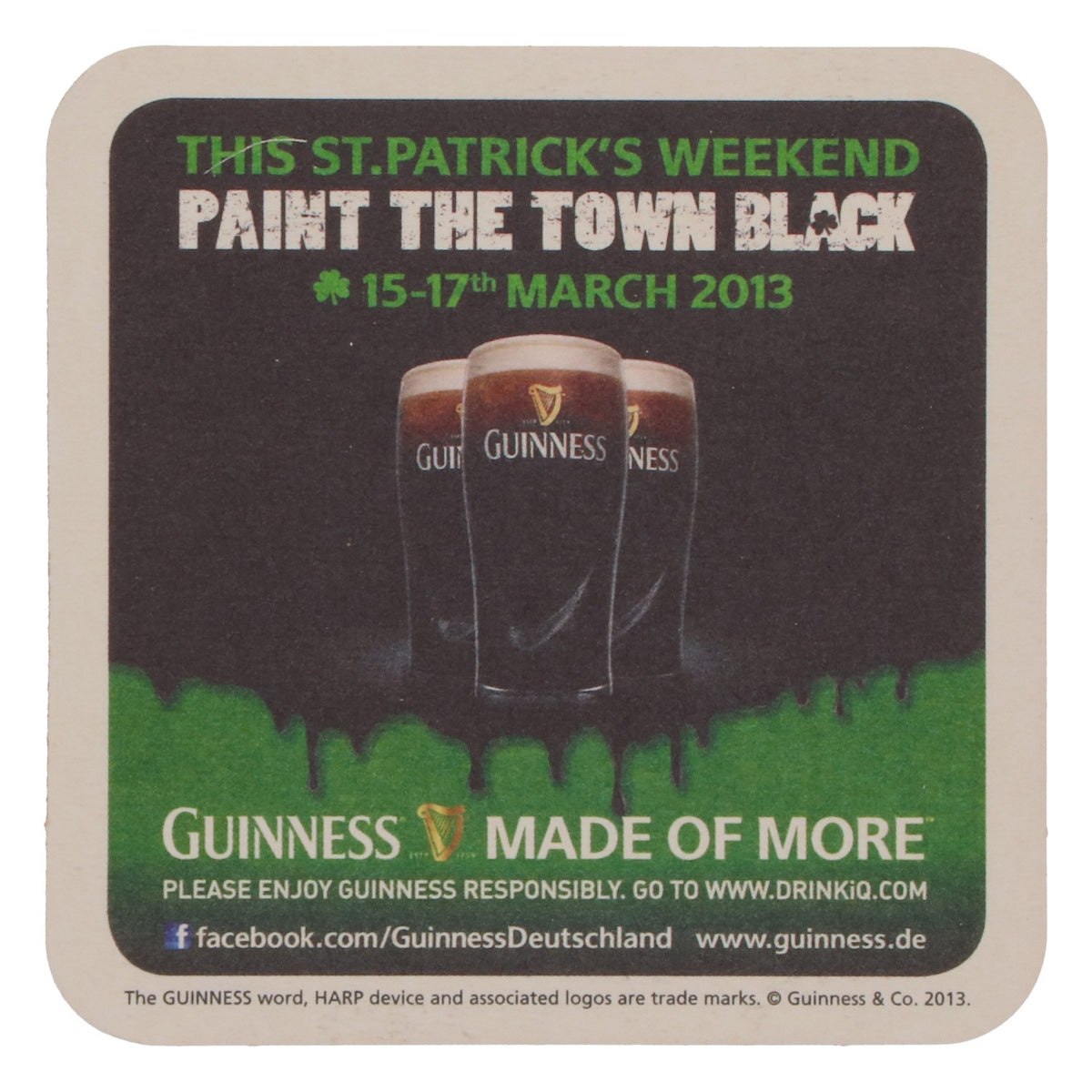 125 sottobicchieri Guinness, marzo 2013, “Paint the Town Black”, con dettagli verdi – Vista 3