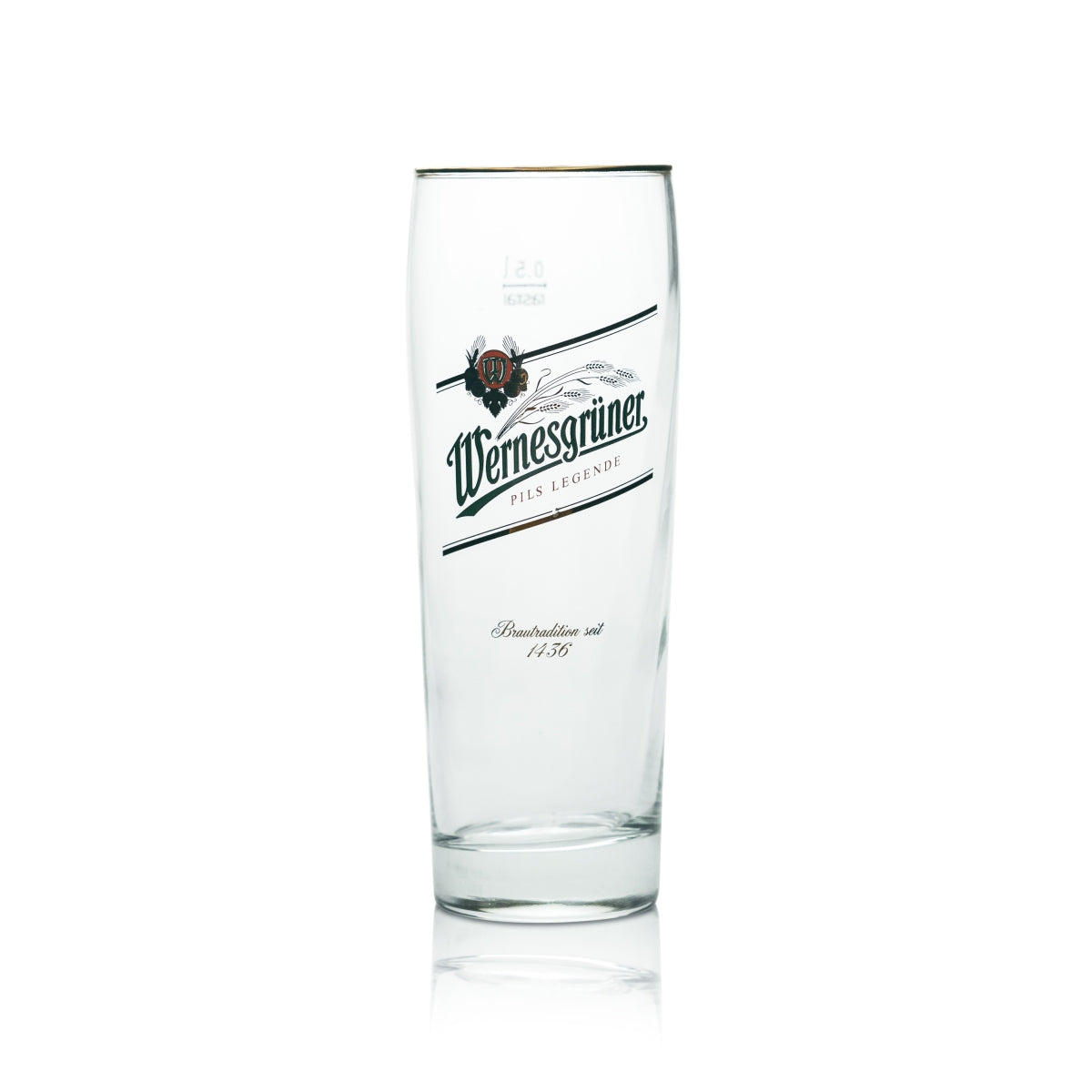 12 bicchieri da birra Wernesgrüner 0,5 l, forma a coppa, bordo dorato, rovere – Vista 2