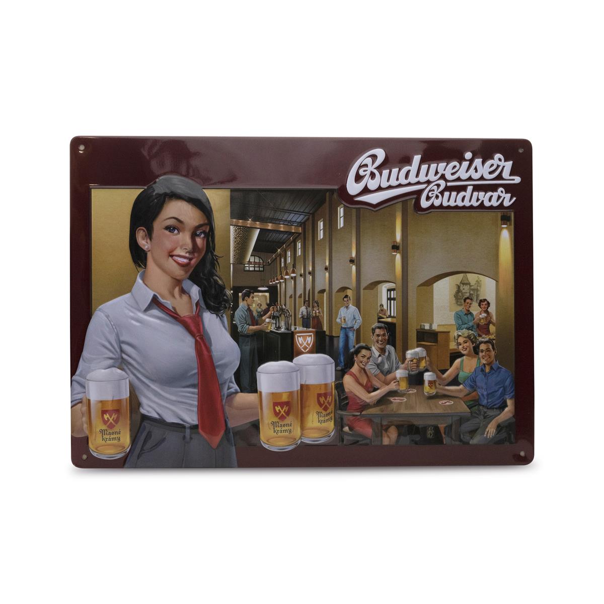 1x Birra Budweiser targhetta in metallo n. 8 Taverna 30x21