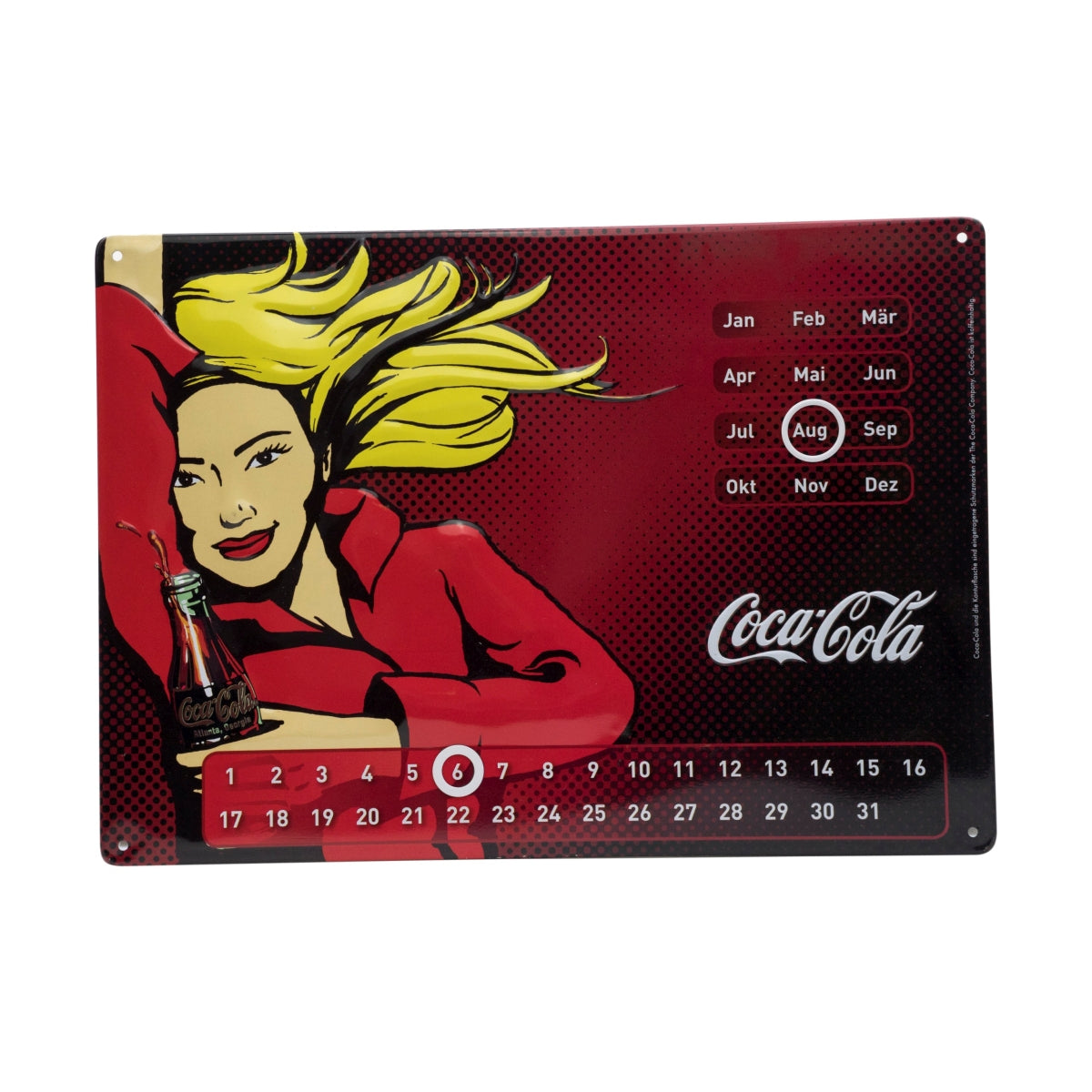1x Coca Cola Softdrinks Insegna in latta Donna con calendario