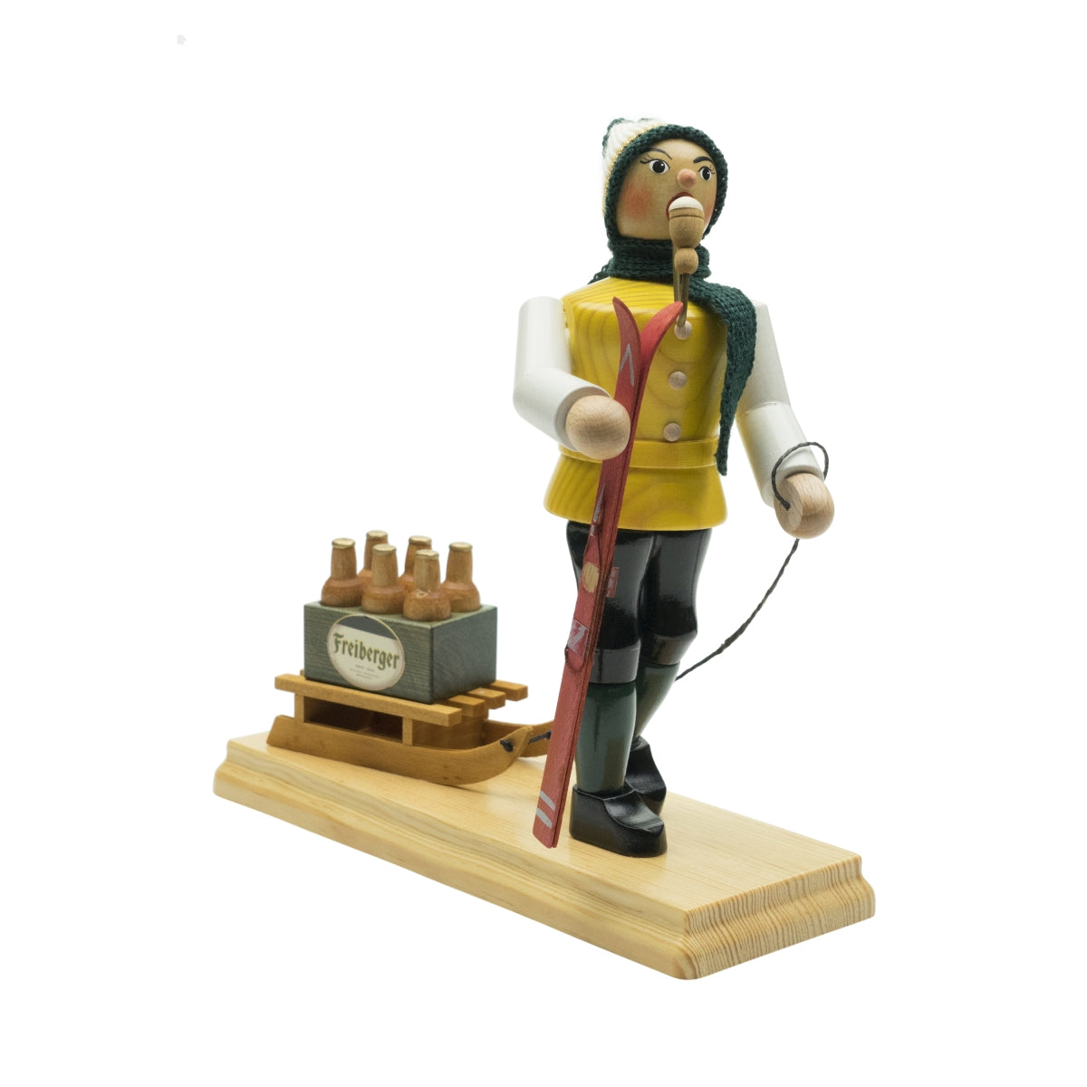 1x statuetta in legno con fumatore di birra Freiberger Skifahrer 190
