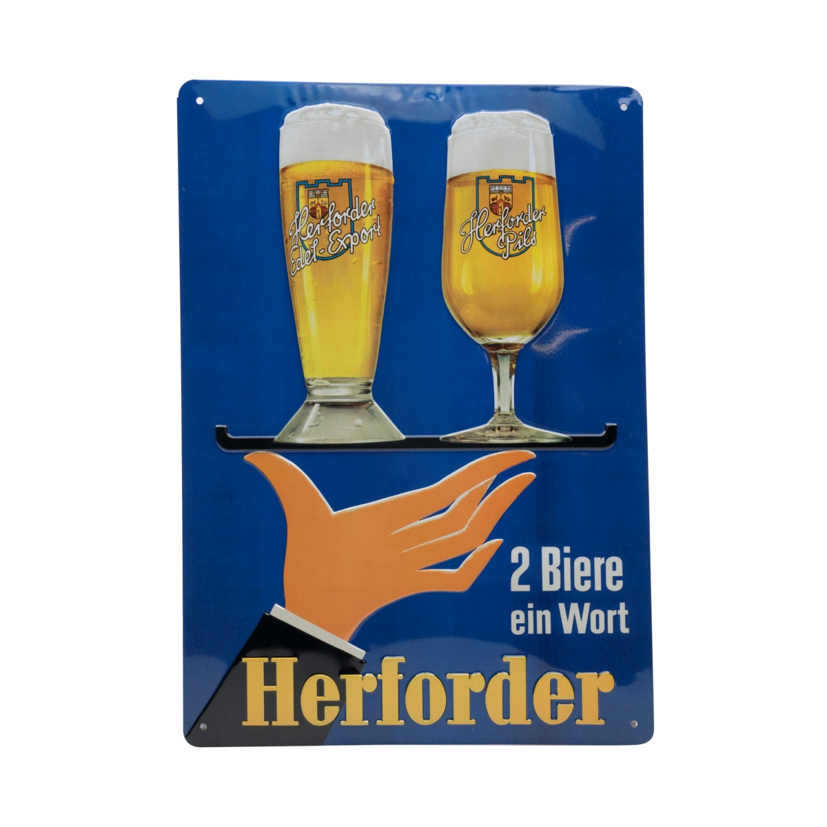 1x targhetta in metallo Herforder Bier 2 birre una parola blu