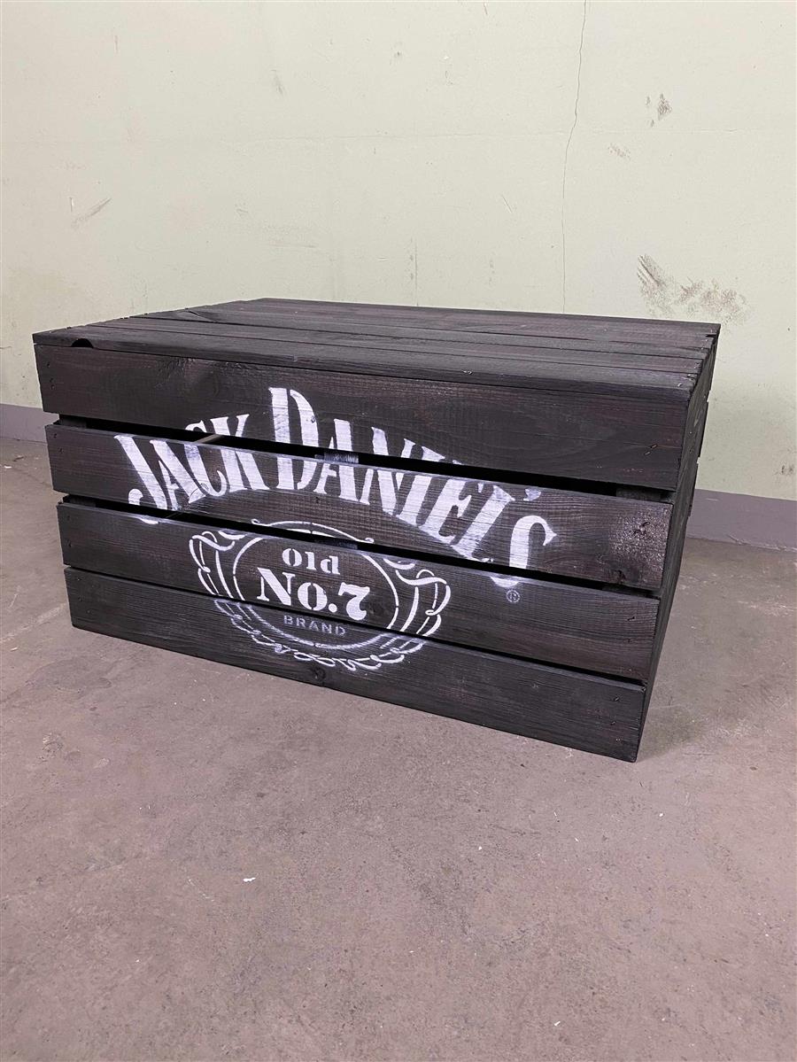 1x Jack Daniels Whiskey Tavolino Cassa di Legno Nera Stampata