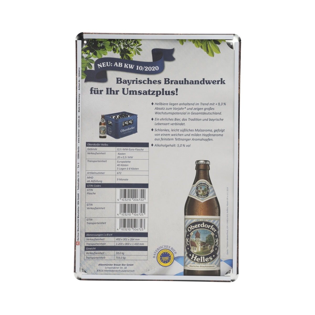 1x targa in metallo Oberdorfer Bier Helles Retro 20x30 – Vista 2