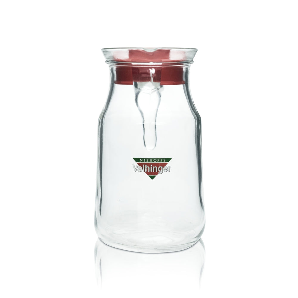 1x Caraffa per succhi Vaihinger 1L rossa con coperchio, beccuccio, brocca, bicchieri da bar
