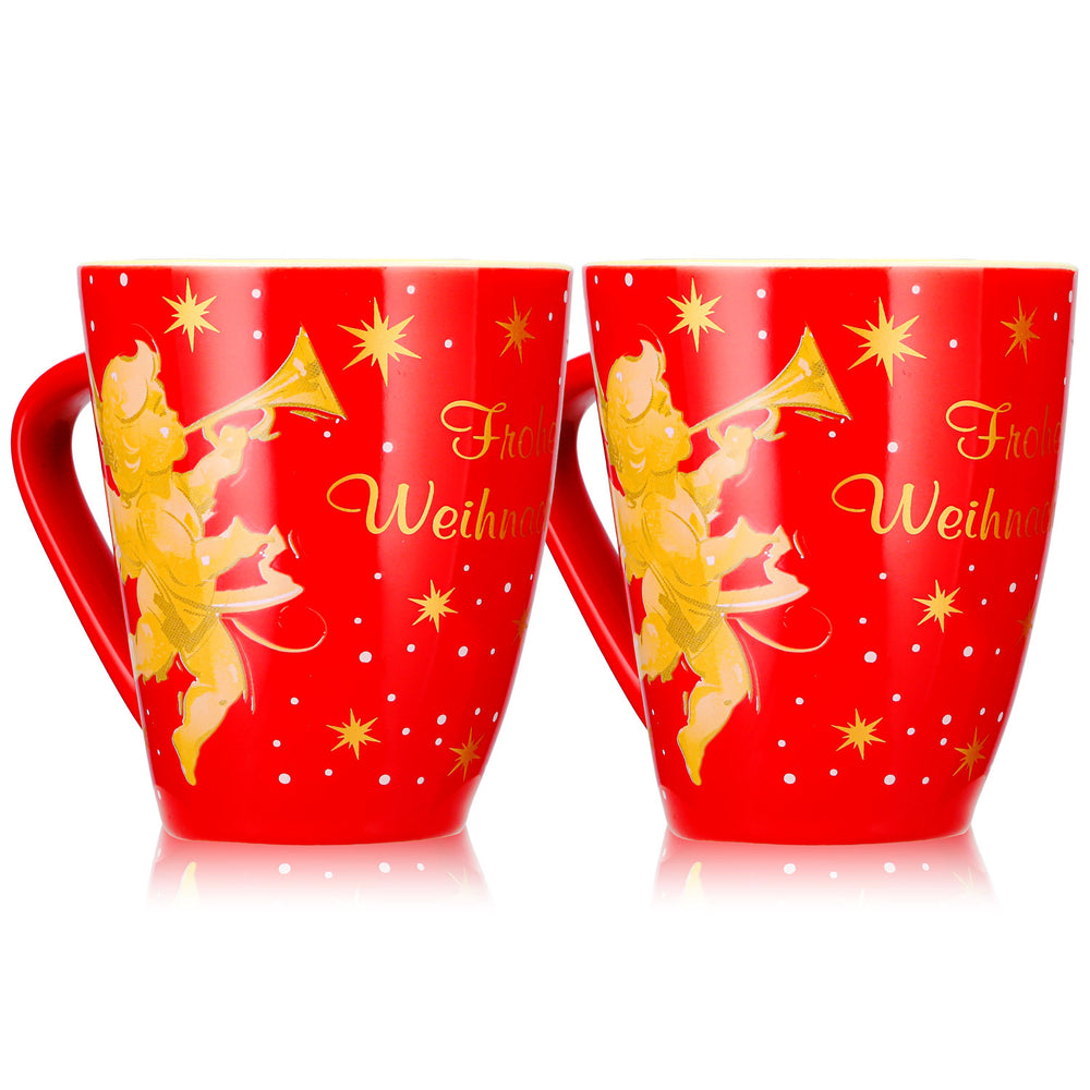 2 tazze da vin brulé Mohaba modello 2000 "Buon Natale con angelo" rosso fuoco / crema, 0,2 l, graduate