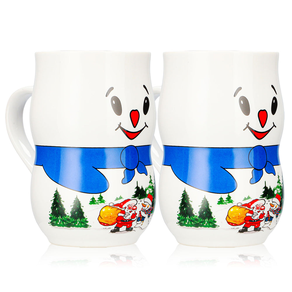 2 tazze da vin brulé Mohaba con motivo "Pupazzo di neve" e "Iceman", Babbo Natale, bianche, 0,2 l, con indicazione di capacità