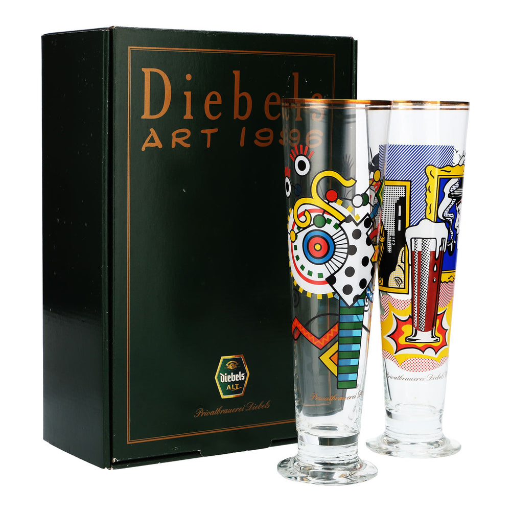 2x Diebels Bier Glas Scatola da collezione con 2 bicchieri speciali Art 1996 con scheda tecnica
