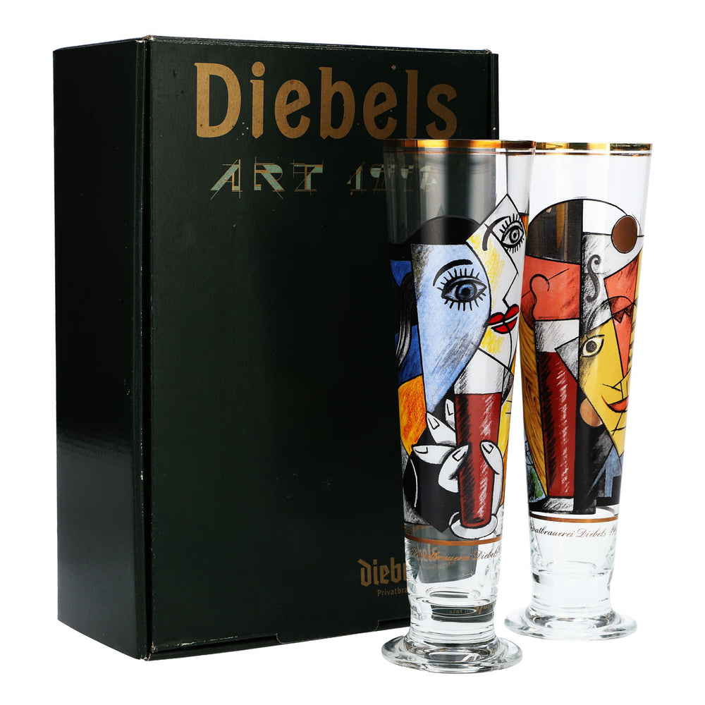 2x Diebels Bier Glas Scatola da collezione con 2 bicchieri speciali Art 1998 con scheda tecnica