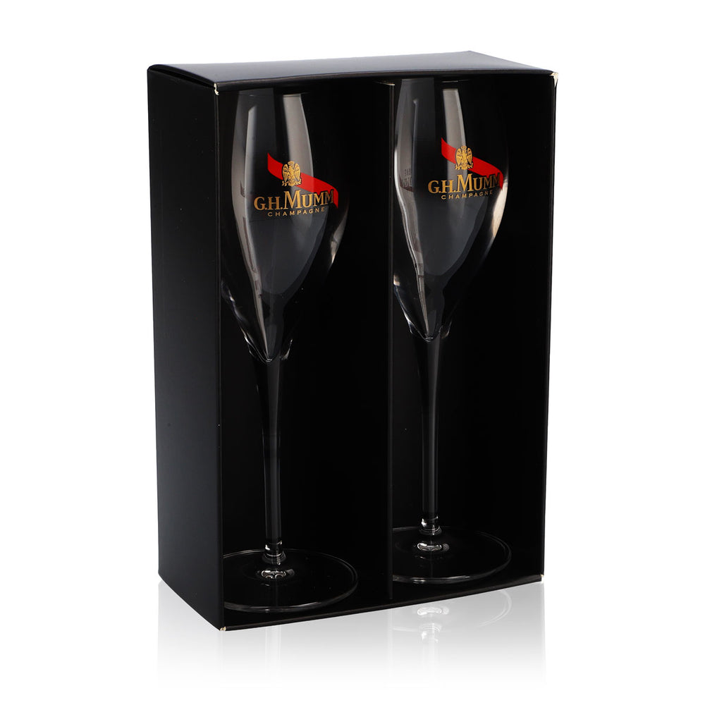 2 bicchieri da champagne G.H. Mumm in vetro 0,17 l, set regalo