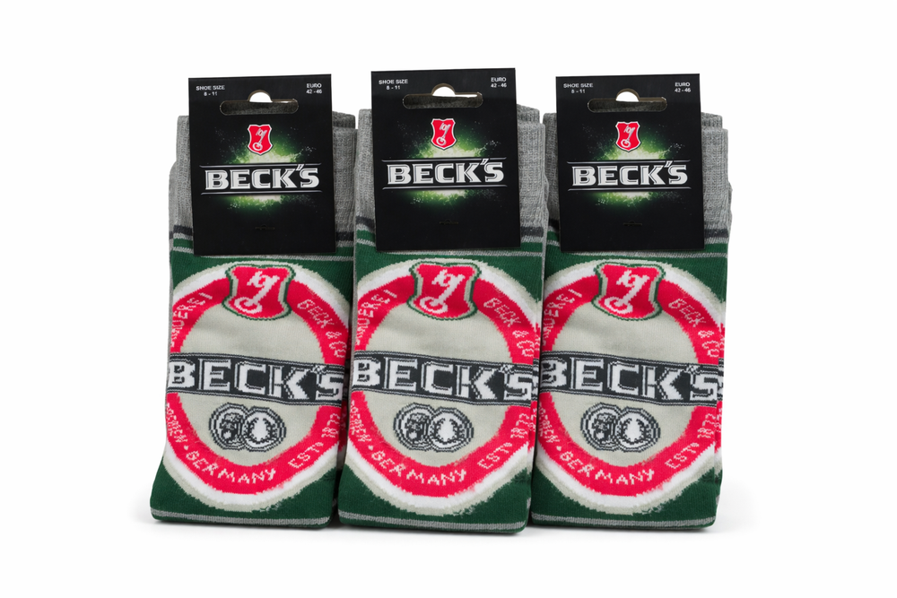 3 paia di calzini Becks Bier taglia 42-46 calzini retrò per feste e tempo libero grigi con logo