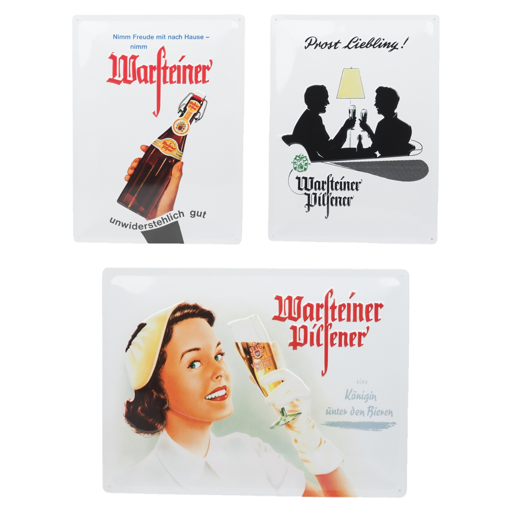 3x Warsteiner Birra Insegna in metallo Decorazione da parete della serie Retro Insegna da parete in metallo