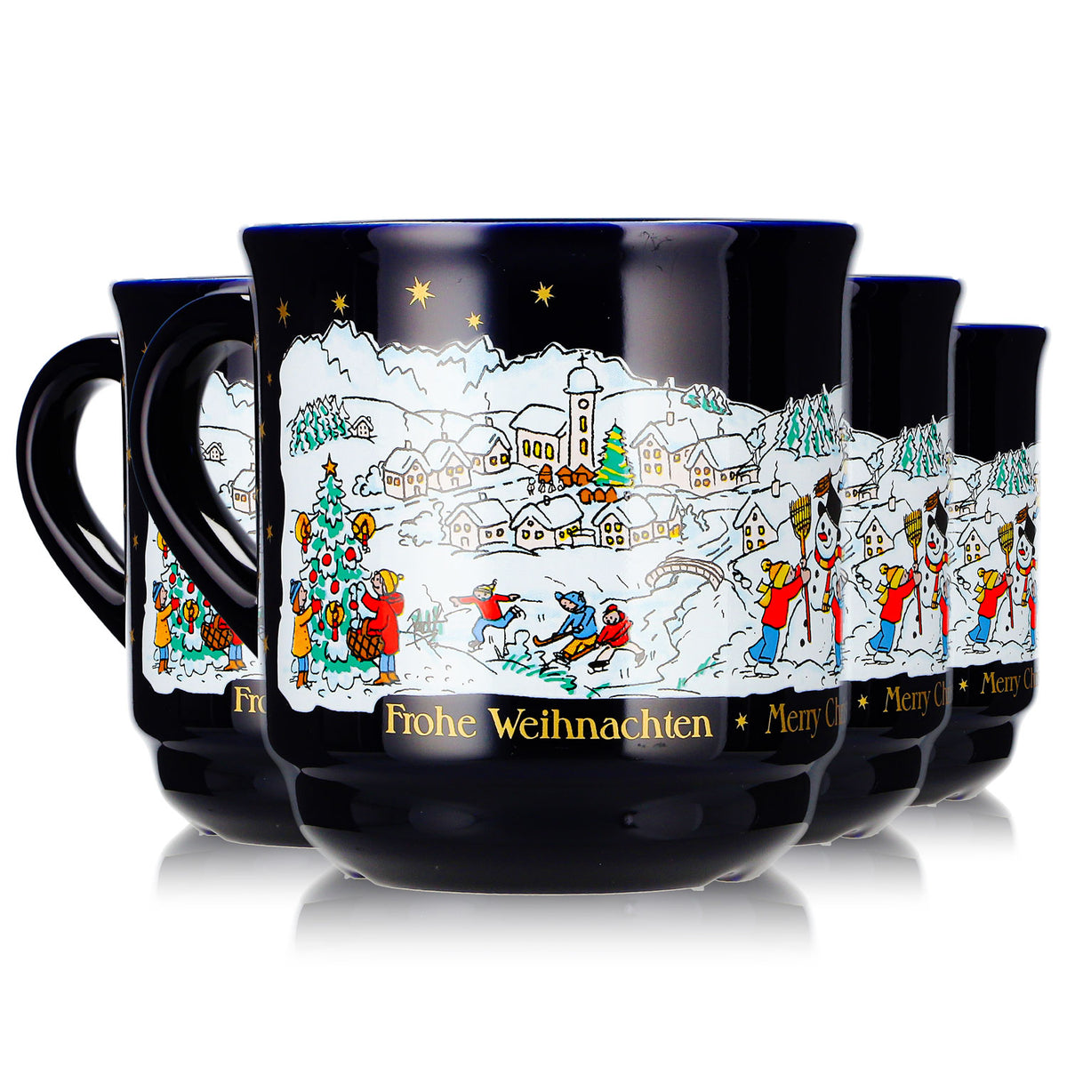 4 tazze da vin brulé Mohaba, modello 8000, "Buon Natale", invernali, blu cobalto, 0,2 l, graduate