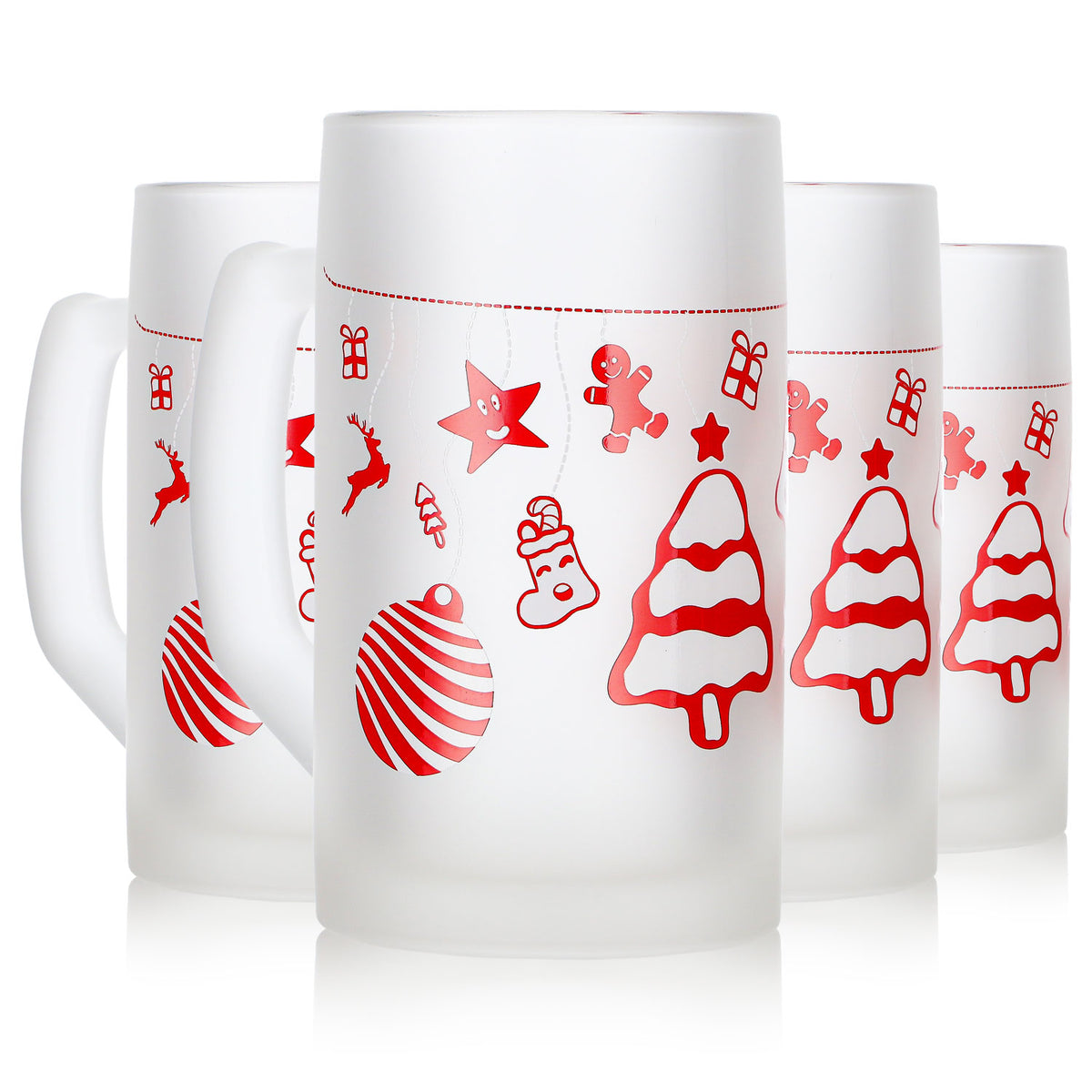 4 tazze da vin brulé Mohaba Ludwigsseidel in vetro satinato con motivo albero di Natale, 0,2 l, graduate