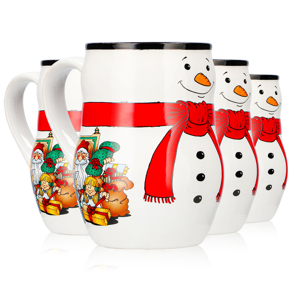 4 tazze da vin brulé Mohaba con motivo a pupazzo di neve in rilievo, "Buon Natale", bianco/nero, 0,2 l, con indicazione di capacità