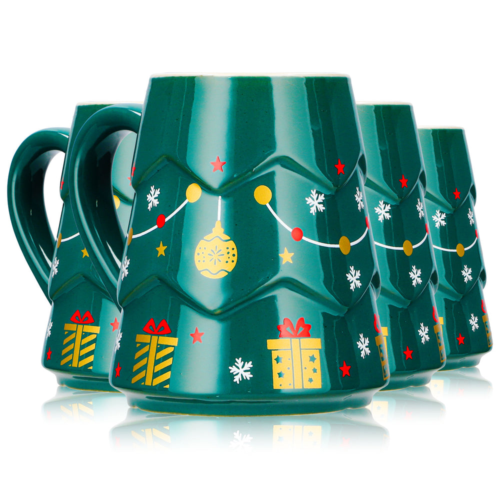 4 tazze per vin brulé Mohaba con motivo albero di Natale, verde scuro / Chamonix, 0,2 l, graduate