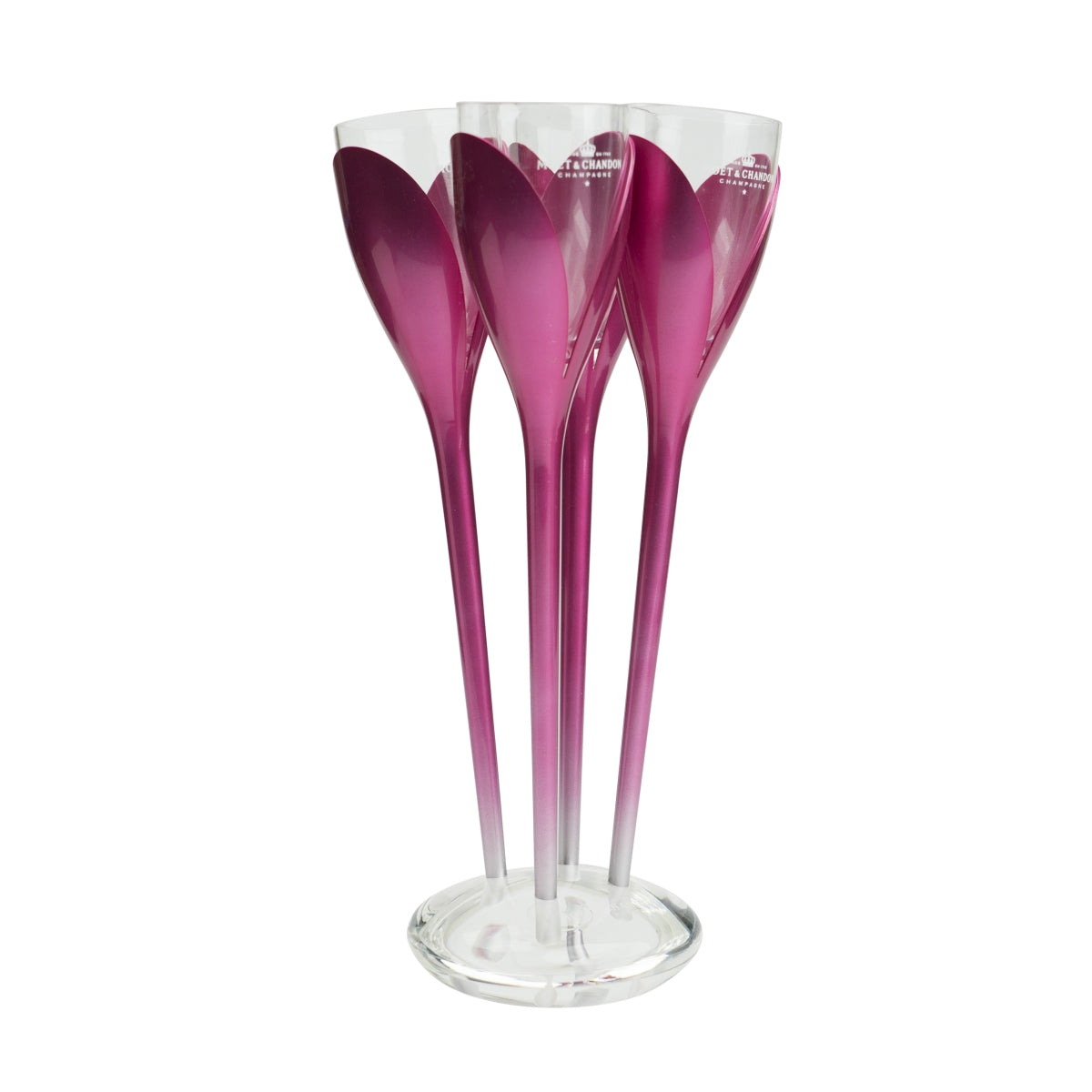 4x portabicchieri per champagne Moet Chandon Tulip + 4 bicchieri in plastica con supporto rosa