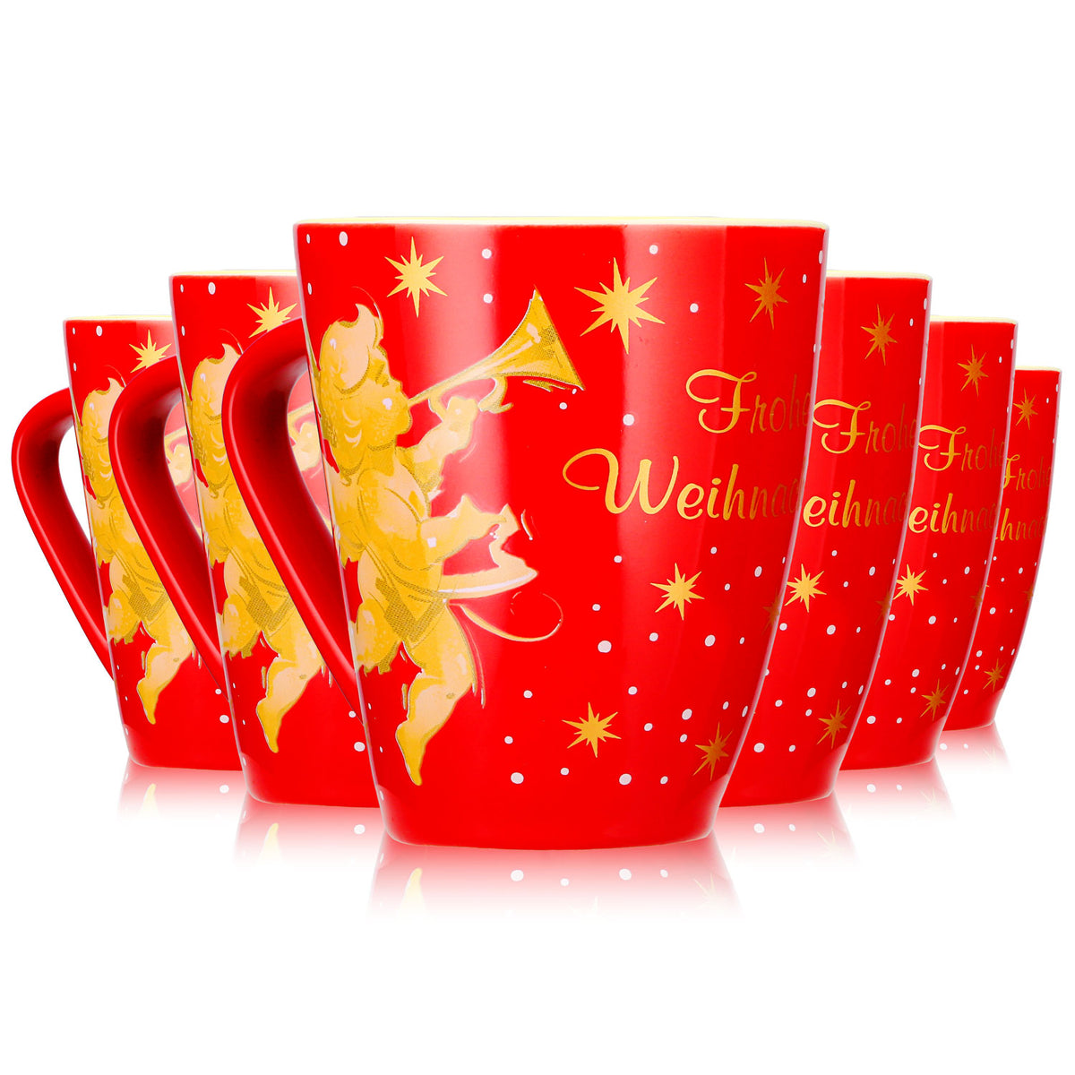 6 tazze da vin brulé Mohaba modello 2000 “Buon Natale con angelo” rosso fuoco / crema, 0,2 l, graduate