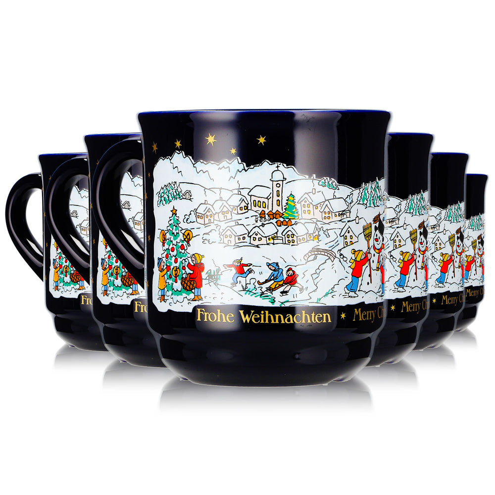 6 tazze da vin brulé Mohaba, modello 8000, "Buon Natale", motivo invernale, blu cobalto, 0,2 l, graduate