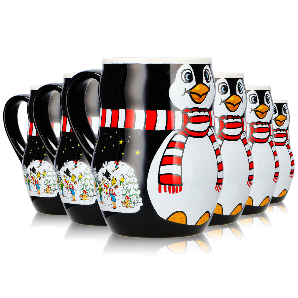 6 tazze da vin brulé Mohaba con motivo a pinguino in rilievo "Merry X-mas", nero/bianco, 0,2 l, graduate