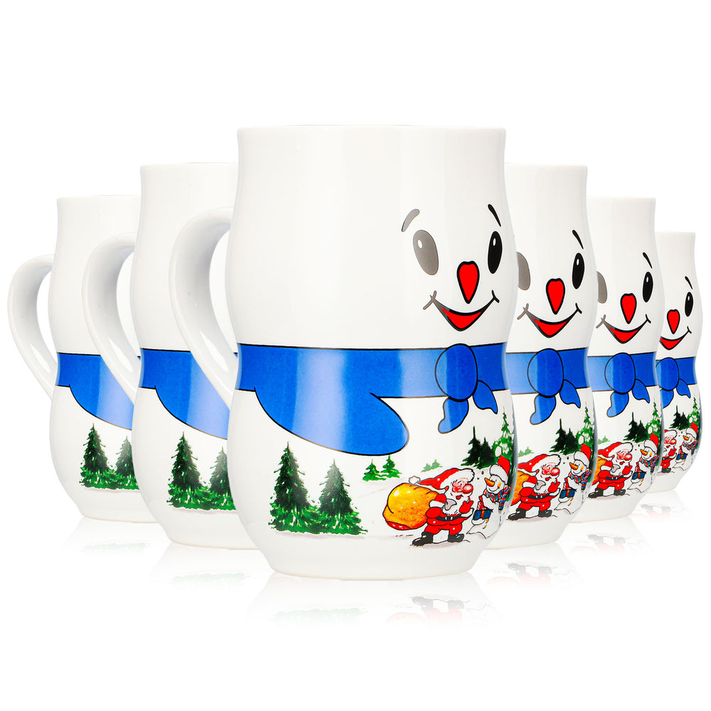 6 tazze da vin brulé Mohaba con motivo pupazzo di neve, tazza Iceman, Babbo Natale, bianche, 0,2 l, con indicazione di capacità