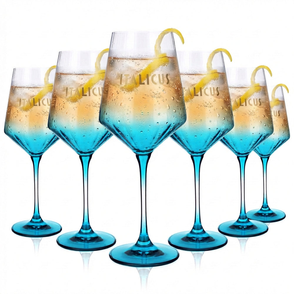 Set di 6 bicchieri da liquore Italicus da 0,46 l – Bicchiere da vino con sfumature blu e tacca di calibrazione da 0,2 l