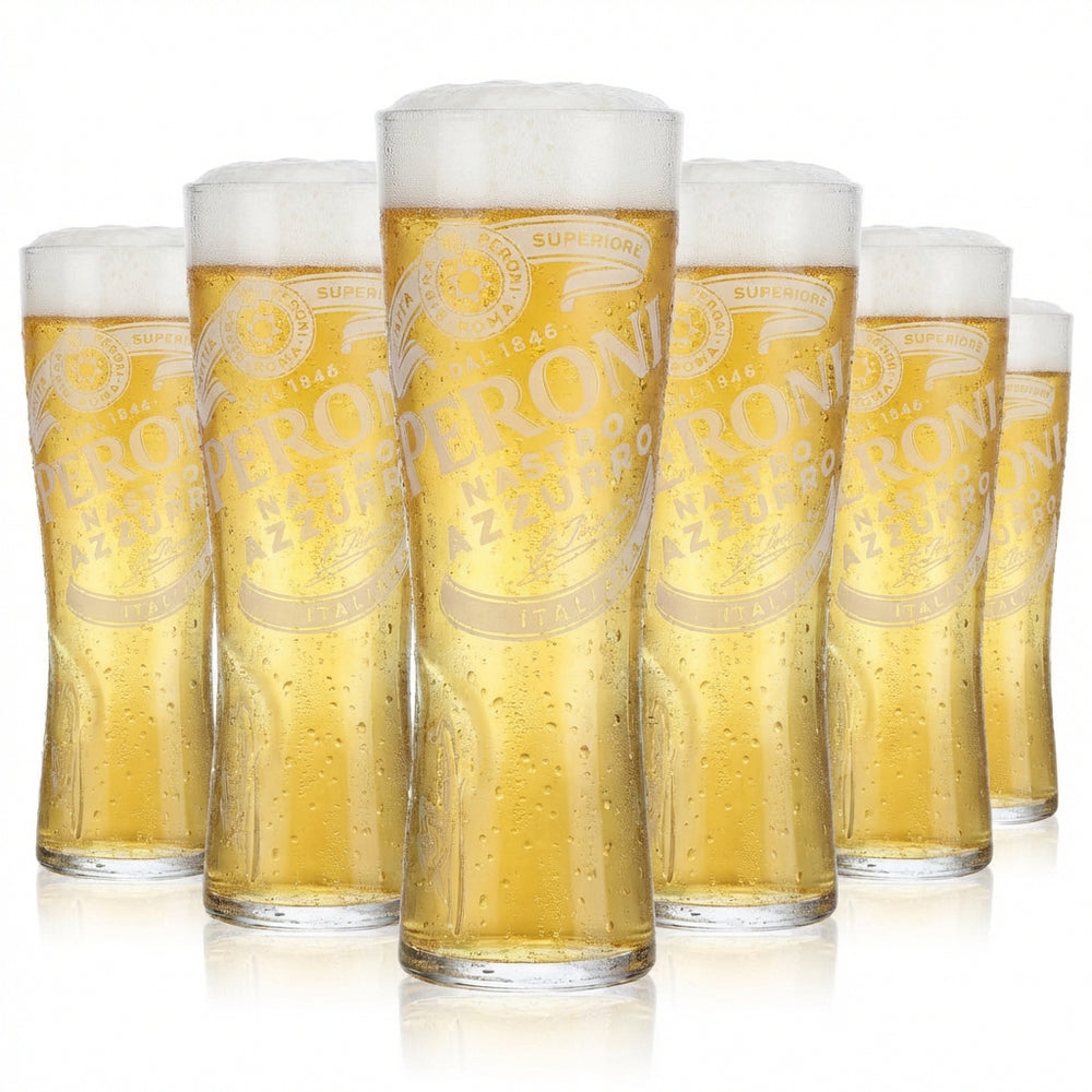 Set da 6 bicchieri Peroni Nastro Azzurro da 0,25 l – Bicchiere a calice con rilievo Signature graduato