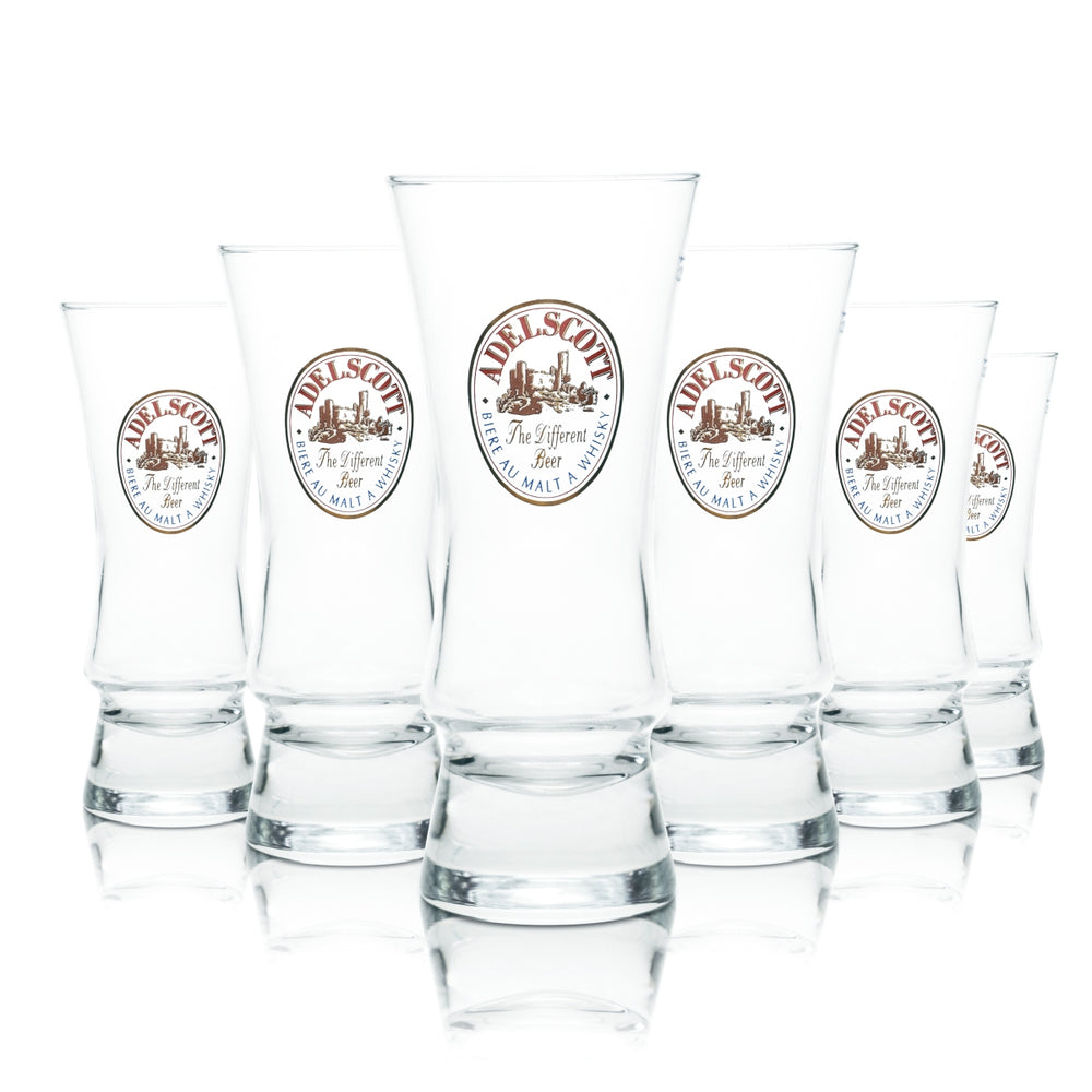 6 bicchieri da birra Adelscott in vetro da 0,25 l, forma a calice, birra, whisky, malto, birrificio