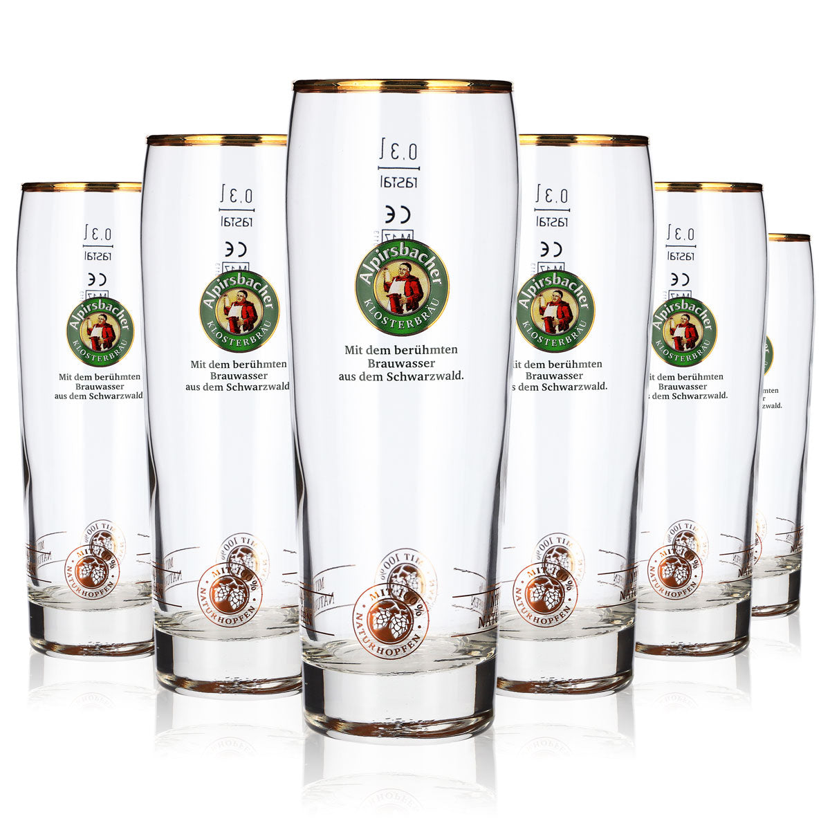 6 bicchieri da birra Alpirsbacher da 0,3 l con bordo dorato, modello Rastal (set da 6)