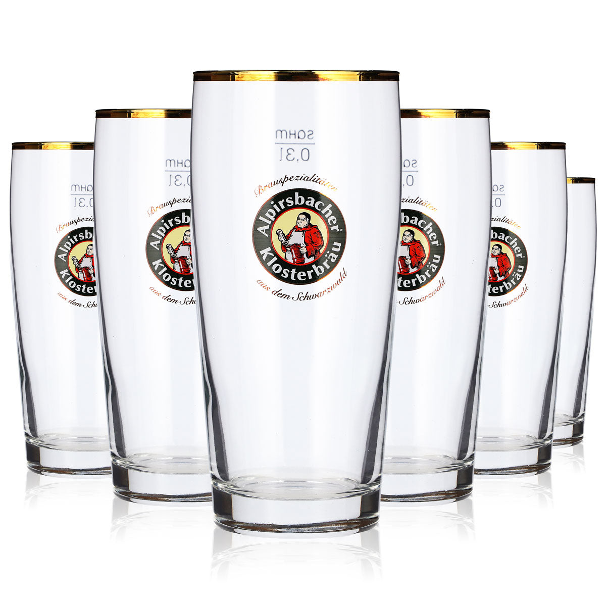 6 bicchieri da birra Alpirsbacher da 0,3 l con bordo dorato, bicchieri da birra Sahm e boccali da birra