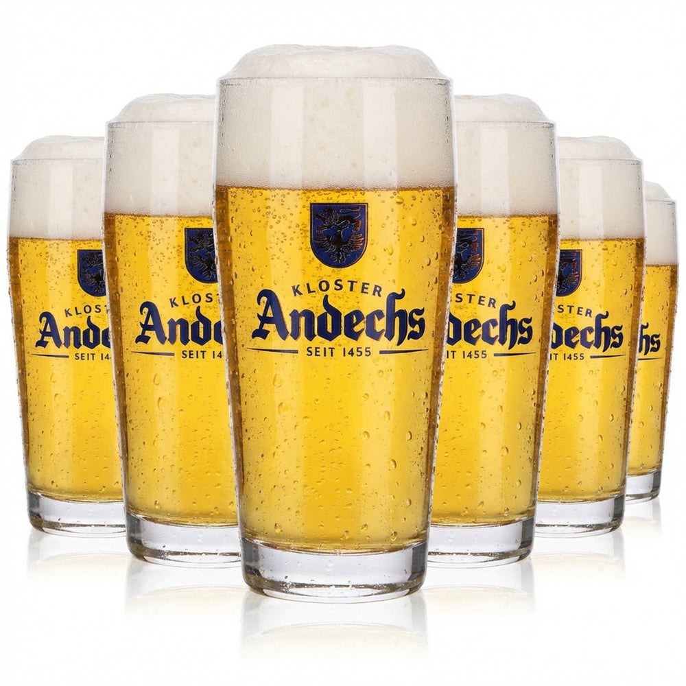 6 bicchieri da birra Andechs 0,3 l Willi-Becher Logo blu F.Herb