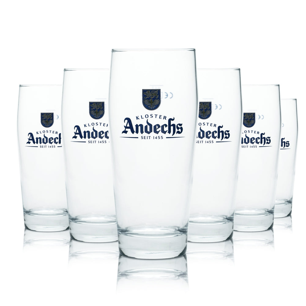 6 bicchieri da birra Andechs in vetro da 0,5 l, calibrati per uso gastronomico, birrificio Kloster, Monaco di Baviera