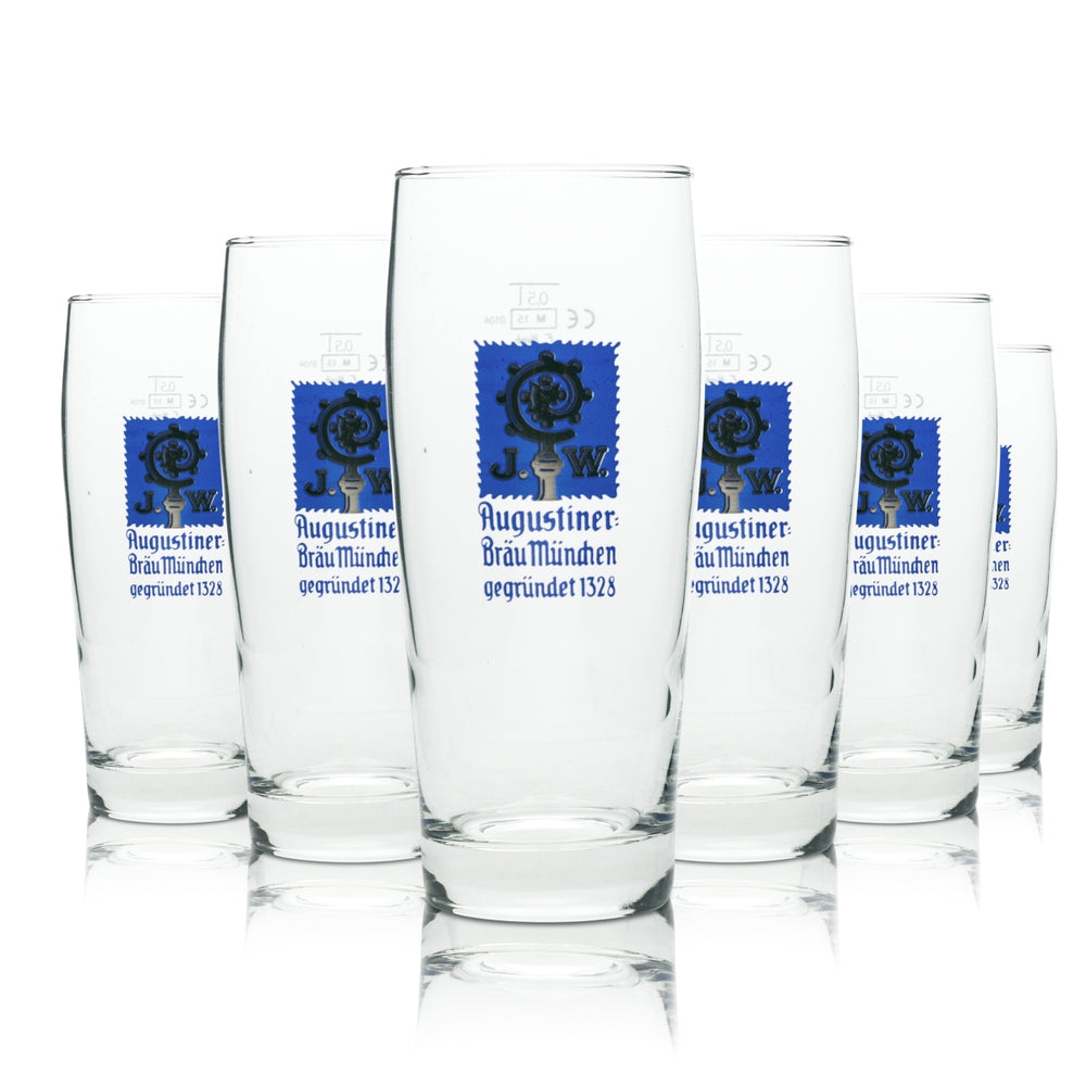 6 bicchieri da birra Augustiner 0,5 l F.Herb Willi Becher bicchieri chiari birrificio Beer Bar