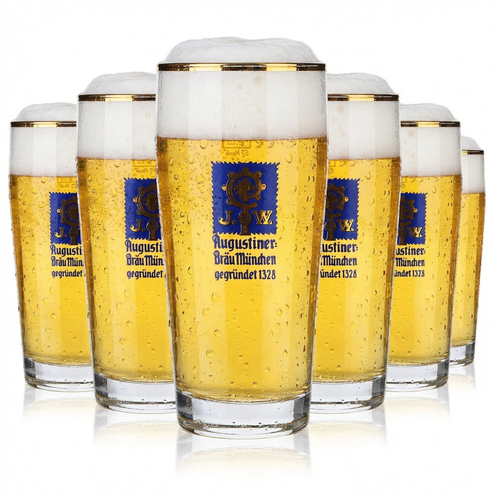 6 bicchieri da birra Augustiner da 0,3 l con bordo dorato