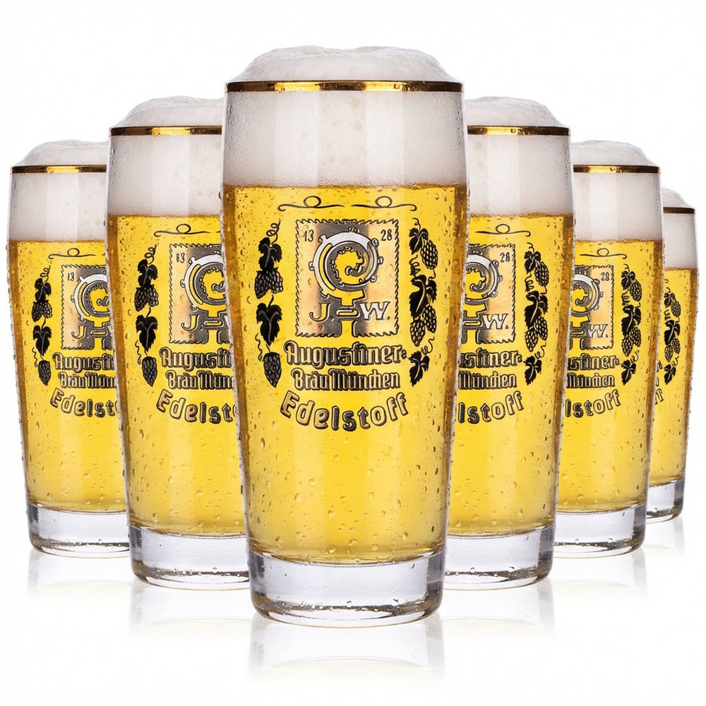 6 bicchieri da birra Augustiner 0,25 l Willibecher Edelstoff con logo dorato
