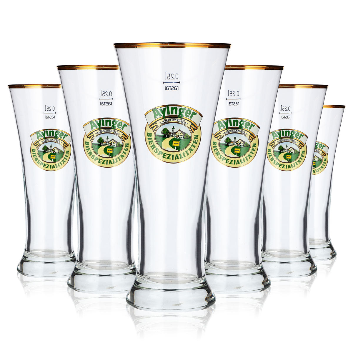 6 bicchieri da birra Ayinger da 0,25 l, modello "Pokal" con bordo dorato, Rastal (set da 6)