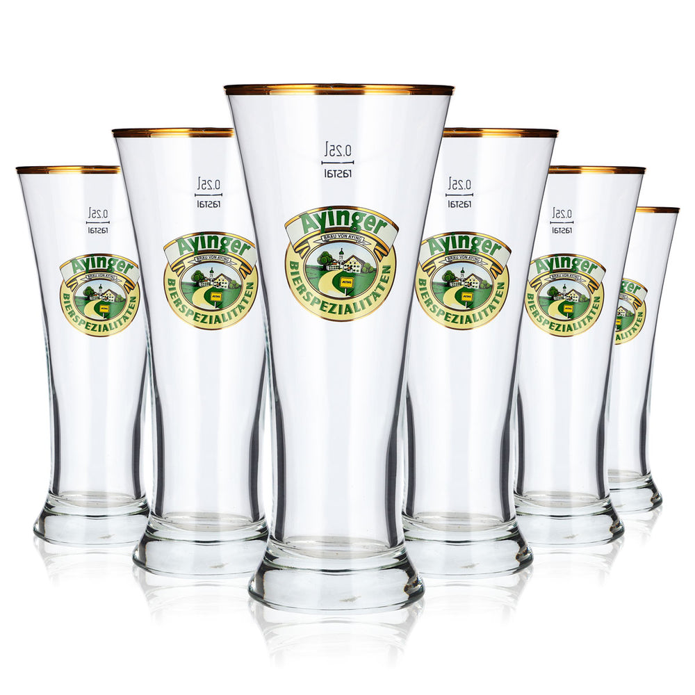 6 bicchieri da birra Ayinger da 0,25 l, modello "Pokal" con bordo dorato, Rastal (set da 6)