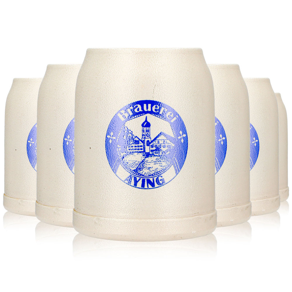6 bicchieri da birra Ayinger da 0,5 l, modello "Krug", con logo blu, color terracotta (set da 6)