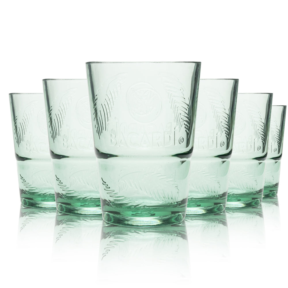 6 bicchieri riutilizzabili in plastica Bacardi, vetro 0,36 l, bicchieri da long drink verdi con motivo palme