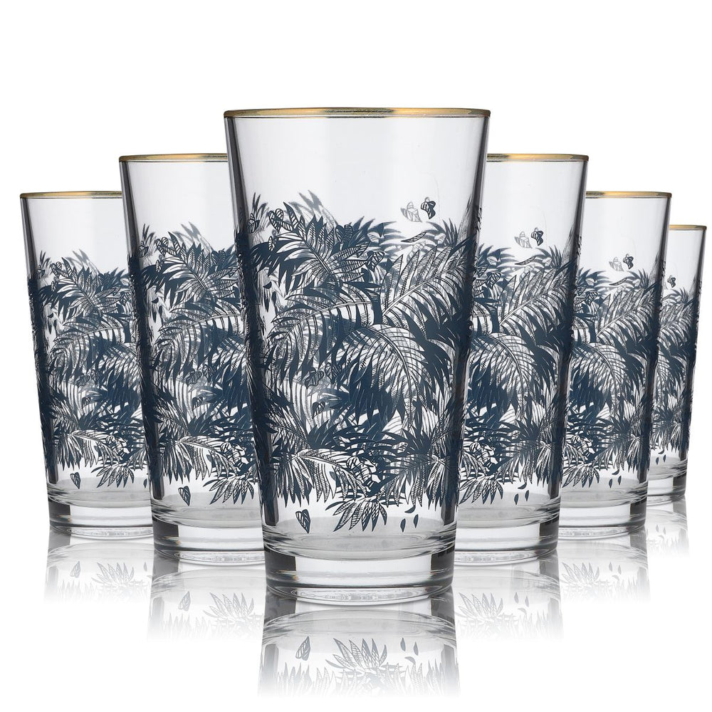 6 bicchieri da long drink Bacardi Rum con palme e bordo dorato 39 cl