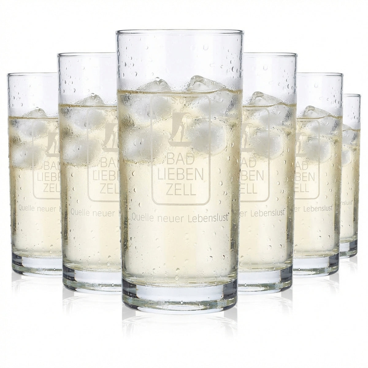 6 bicchieri da 0,2 l con acqua Bad Liebenzeller, logo B&P satinato